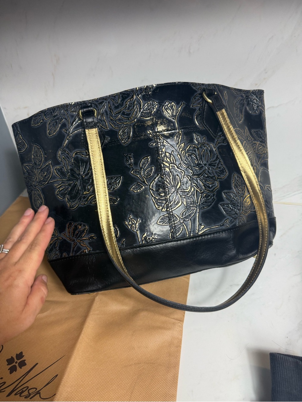Patricia Nash Black and Gold Floral Tote - Picture 7 of 11